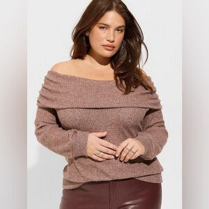 Torrid Brushed Waffle Off Shoulder Long Sleeve Top in red size 3XL